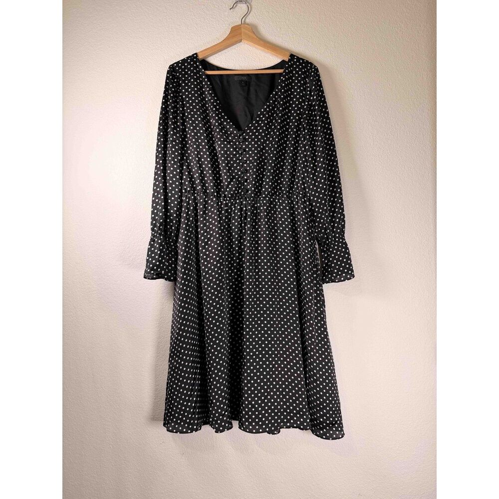 J.Crew Polka Dot V-Neck Faux Button Midi Dress Ruffle Cuff Plus Size 16 NWOT